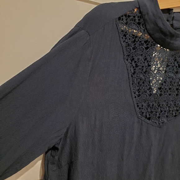 Aritzia Gentle fawn small blouse high neck bell sleeve Top flowy teal lace shirt - Picture 12 of 16